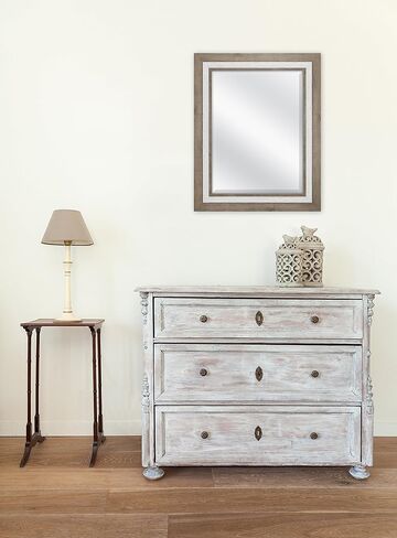 مرآة حائط مشطوفة مقاس 18 × 24 بوصة من MCS، حجم إجمالي 24.5 × 30.5 بوصة، خشب ريفي ولمسة نهائية بيضاء منقوشة in Kuwait