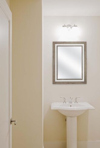 مرآة حائط مشطوفة مقاس 18 × 24 بوصة من MCS، حجم إجمالي 24.5 × 30.5 بوصة، خشب ريفي ولمسة نهائية بيضاء منقوشة in Kuwait