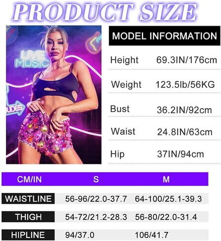 Nicute Women's Sequins Shorts Led Light Up Shorts Sparkly High Waist Hot Pants Bottoms Shorts for Music Festival Disco Party in Kuwait