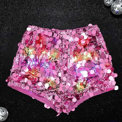 Nicute Women's Sequins Shorts Led Light Up Shorts Sparkly High Waist Hot Pants Bottoms Shorts for Music Festival Disco Party in Kuwait