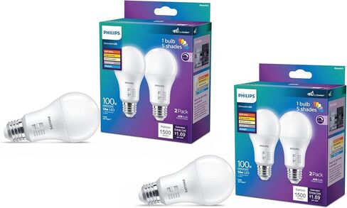 Philips LED A19 Selectable White Dimmable LED Light Bulbs - Flicker Free 60w Light Bulbs with EyeComfort Technology - Soft White 6500K Lightbulb - 1500 Lumen - E26 Base - 4 Pack in Saudi Arabia
