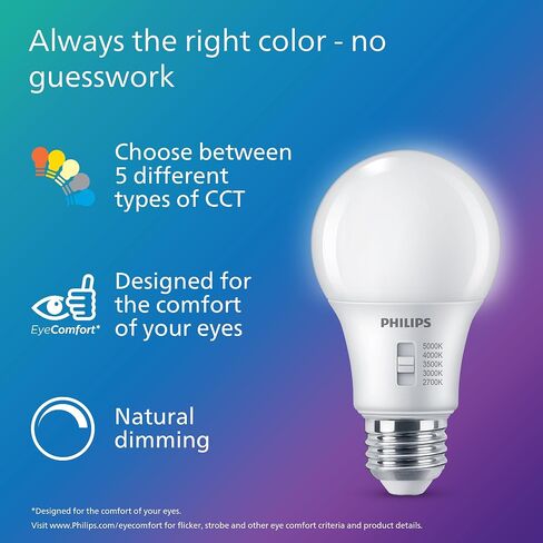 Philips LED A19 Selectable White Dimmable LED Light Bulbs - Flicker Free 60w Light Bulbs with EyeComfort Technology - Soft White 6500K Lightbulb - 1500 Lumen - E26 Base - 4 Pack in Saudi Arabia