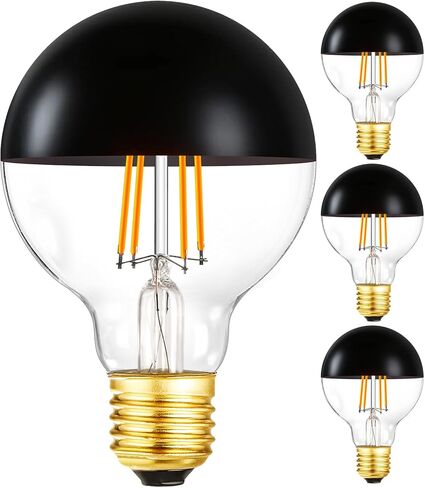 E26 Half Black Light Bulb 6W Dimmable LED Edison Bulb(60W Equivalent) G25 Globe Shape E26 LED Bulb Half Chrome Reflected Light 3000K Soft White Pack of 4. in Saudi Arabia
