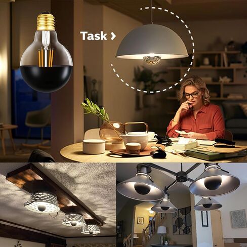 E26 Half Black Light Bulb 6W Dimmable LED Edison Bulb(60W Equivalent) G25 Globe Shape E26 LED Bulb Half Chrome Reflected Light 3000K Soft White Pack of 4. in Saudi Arabia