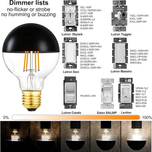 E26 Half Black Light Bulb 6W Dimmable LED Edison Bulb(60W Equivalent) G25 Globe Shape E26 LED Bulb Half Chrome Reflected Light 3000K Soft White Pack of 4. in Saudi Arabia