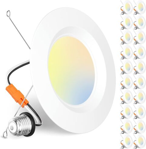 Amico 5/6 inch 5CCT LED Recessed Lighting 20 Pack, Smooth Trim, Dimmable, IC & Damp Rated, 12.5W=100W, 950LM Can Lights, 2700K/3000K/4000K/5000K/6000K Selectable, Retrofit Installation - ETL & FCC in Kuwait