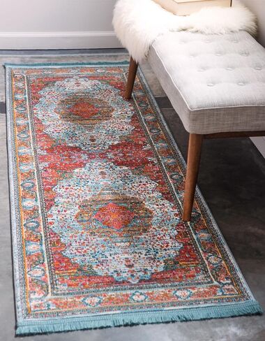 Unique Loom Baracoa Collection Area Rug - Malecon (2' 7" x 12' 2" Runner, Light Blue/ Orange) in Saudi Arabia