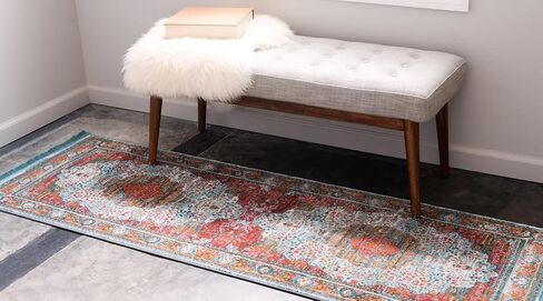 Unique Loom Baracoa Collection Area Rug - Malecon (2' 7" x 12' 2" Runner, Light Blue/ Orange) in Saudi Arabia