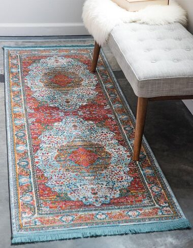 Unique Loom Baracoa Collection Area Rug - Malecon (2' 7" x 12' 2" Runner, Light Blue/ Orange) in Saudi Arabia