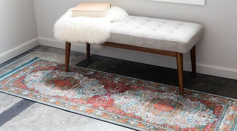 Unique Loom Baracoa Collection Area Rug - Malecon (2' 7" x 12' 2" Runner, Light Blue/ Orange) in Saudi Arabia