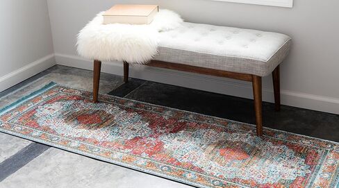 Unique Loom Baracoa Collection Area Rug - Malecon (2' 7" x 12' 2" Runner, Light Blue/ Orange) in Saudi Arabia