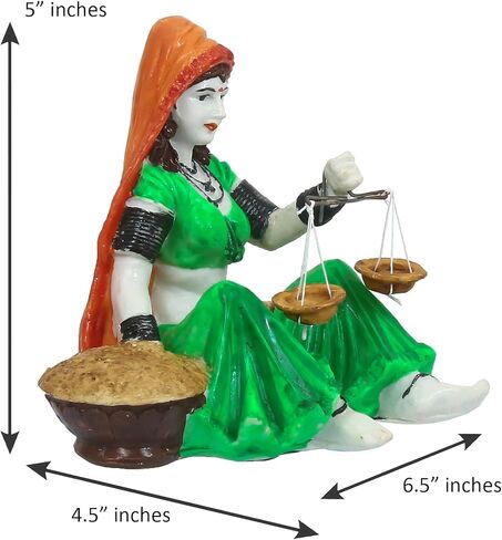 تمثال نسائي من مادة البوليريسين راجاستان مصنوع يدويًا من eCraftIndia باستخدام مقياس وزن عتيق - تحفة تمثال بشري مزخرف - هدية للأم والجدة - مناسب لمهرجانات ديوالي ونافراتري in Kuwait