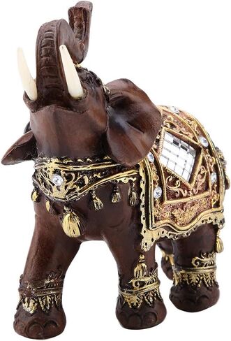 Lucky Wealth Elephant Statue, Elephant Decor Feng Shui Elephant Statue Figurine Wood Grain Collectible Ornament Desktop Decoration for Living Room Bedroom Congratulatory House Warming Gift (Large) in Saudi Arabia