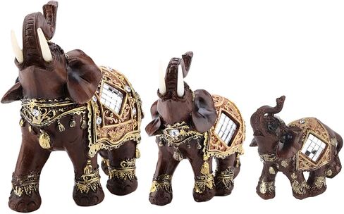Lucky Wealth Elephant Statue, Elephant Decor Feng Shui Elephant Statue Figurine Wood Grain Collectible Ornament Desktop Decoration for Living Room Bedroom Congratulatory House Warming Gift (Large) in Saudi Arabia