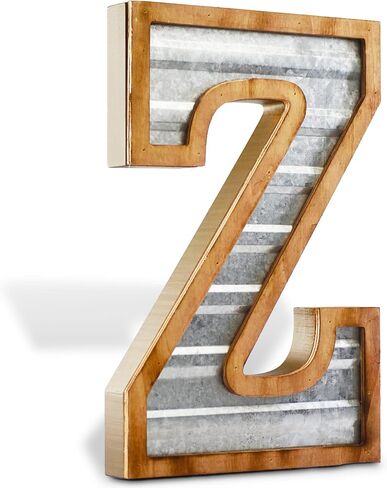 Tavenly 14" Galvanized Farmhouse Letters for Home Decor - 3D Large Metal Letter with Wooden Border - Rustic Monogram Signs for Living Room, Kitchen, Wood Farmhouse Decor, Decorative Wall Art - Z in Saudi Arabia