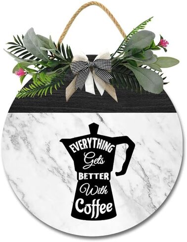 Funny Coffee Decor Sign for Front Door Wreath Kitchen and Cafe Hanging Round Wooden Coffee Bar Accessories Corner Station Sign Modern Wall Art for Home Decor Wall Pediments Rustic Farmhouse in Saudi Arabia
