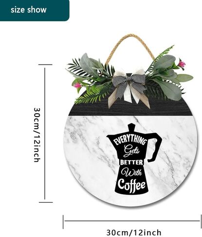 Funny Coffee Decor Sign for Front Door Wreath Kitchen and Cafe Hanging Round Wooden Coffee Bar Accessories Corner Station Sign Modern Wall Art for Home Decor Wall Pediments Rustic Farmhouse in Saudi Arabia