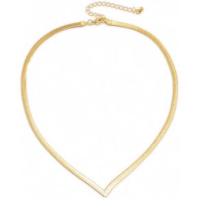 GANGYUN Minimalist Copper V-shaped Flat Snake Chain Choker Necklace for Women Butterfly Snake Bone Herringbone Short Collar Clavicle Necklaces Jewelry