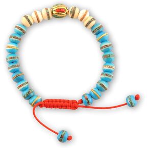 Hands Of Tibet Handmade Embedded Medicine Healing Bracelet Multi-Bead Spacer Bangle Adjustable Wrist Mala for Meditation Choices Color (Blue 1/White)