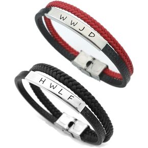 LiFashion WWJD HWLF Bracelets for Lover,Handmade Leather Bracelet What Would Jesus Do He Would Love First Wristband Stainless Steel 3 Layers Inspirational Religious Reminder Jewelry Gift for Him Her