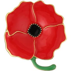 Flairs New York Premium Handmade Enamel Lapel Pin Brooch Badge (Red Poppy with Leaf, 1 Pin)
