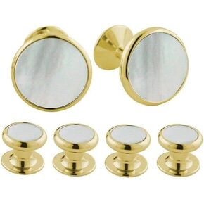 Men's Yellow Brass Mother of Pearl Cufflinks Stud Set (SS855309)