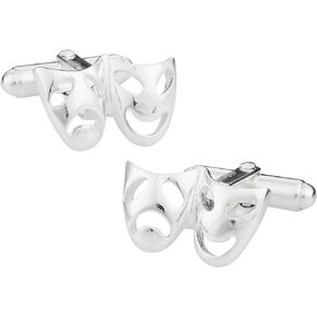 Men's 925 Sterling Silver Theater Thesbian Drama Mask Cufflinks with Travel Presentation Gift Box