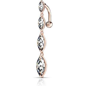 Pierced Owl - 14GA Stainless Steel Four Marquise Crystal Vertical Drop Dangling Belly Button Ring