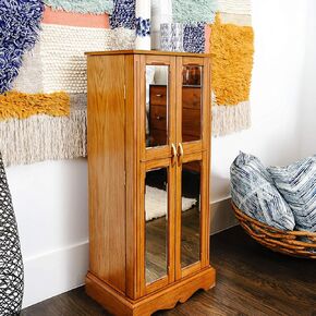 Alveare Home Cherise Standing Jewelry Armoire Cabinet, Jewelry Storage Organizer with Top Flip Mirror, 2 Doors, 7 Drawers, Jewelry Chest, Jewelry Box for Necklace, Earring, Bracelet, Taupe