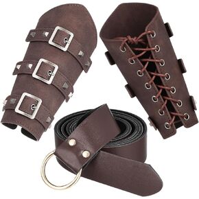 AGFELO Faux Leather Bracers 3 Pieces Unisex Medieval Knight Belt Adults Gauntlet Wristband Buckle Guards Halloween Cosplay Costume Accessory for Theme Party Gift