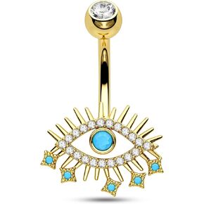 COCHARM 14G Evil Eye Belly Button Rings 10mm Belly Button Ring Gold/Silver Surgical Steel Belly Rings for Women Hypoallergenic