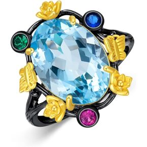 Blue Topaz Ring Birthstone Rings for Women Blue Crystal Ring Topaz Jewelry Ring for Birthday Valentine's Day Gift