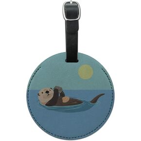 Sea Otter Eating Giant Clam Round Leather Luggage Card Suitcase Carry-On ID Tag in Kuwait