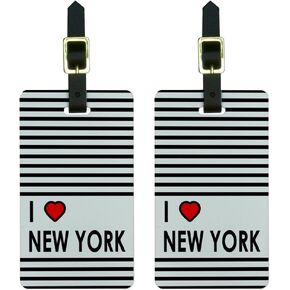 I Love Heart New York Horizontal Stripes Luggage Tags Suitcase ID Set of 2