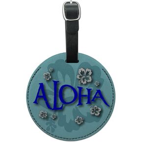 Graphics & More Aloha Hawaiian Greeting Hibiscus Flowers Round Leather Luggage Id Tag Suitcase, Black