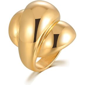 Croissant Statement Ring for Women Girls Chunky Gold Thick Band Rings Stainless Steel Stacking Ring Bold Dome Ring Finger Ring for Men 18K Gold Plated