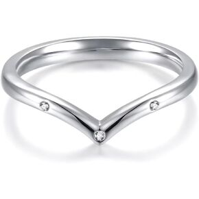 Qings Letter V Stacked Ring 925 Sterling Silver Simple Shiny Sparkling Victory Good Luck Symbol Stack Wedding Proposal Engagement Ring for Women Girls