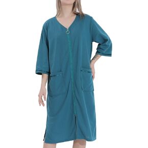 Lu's Chic Women's Waffle Robe Duster Lightweight Bathrobe Zip Up Nightgown Zipper Housecoat House Coat