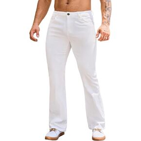 LONGBIDA Men's Casual Loose Fit Jeans Stretch Straight Slightly Flared Bell Bottom Denim Pants(White,M)