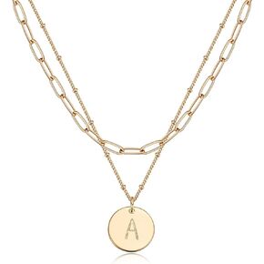 MEVECCO Gold Initial Necklaces For Women 18K Gold Plated Minimalist Double Layered Letter Necklace Personalized Paperclip Link Chain Chokers Dainty Jewelry Gift For Her