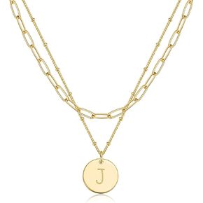 MEVECCO Gold Initial Necklaces For Women 18K Gold Plated Minimalist Double Layered Letter Necklace Personalized Paperclip Link Chain Chokers Dainty Jewelry Gift For Her