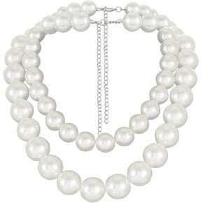 Zoestar Pearl Choker Necklace 2 Layer Pearl Necklace Rave Party Necklaces for Women and Girls