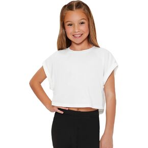 Floerns Girls Solid Roll Up Short Sleeve Round Neck Casual T Shirt Crop Top