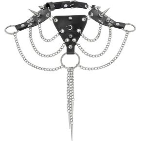 Navoky الشرير الجلود رصع المختنق القوطية المعادن برشام قلادة مسنبل الطبقات شرابة سلسلة الملحقات اليومية ملهى ليلي هالوين للنساء والفتيات in Kuwait