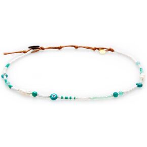 قلادة على شكل عين الشر من لوتس ولونا مع اللؤلؤ والكوارتز للنساء هدية مجوهرات بوهو مطرزة بعين الشر (حماية) in Kuwait