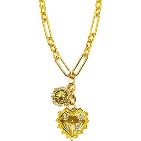 Trendy 18K Gold Plated Sun & Heart Pendant Choker, Multi Charm Chunky Hip Hop Necklace, Neutral Jewelry, Adjustable, for Women Girls with Stylish Jewelry Box