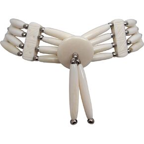 American Indian Style Bone Choker Necklace, 4 Row White Traditional Hairpipe, Unisex Adjustable