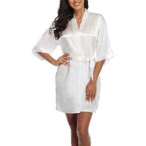 BeingYoung Women's Short Satin Kimono Robe Silky Bathrobe Bride Bridesmaid Sleepwear for Wedding Bridal Party