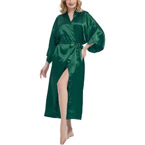 Wiiiwish Women's Kimono Robe Long Floral Satin Sleepwear Silky Bathrobe Bachelorette Robes