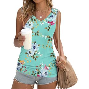 Anydoll Womens 2024 Summer Tank Tops Casual Sleeveleeve Vneck Shirts Beach Ruched Tee